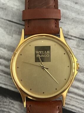 Wells Fargo Gold Tone Brown Band Women’s Quartz Watch
